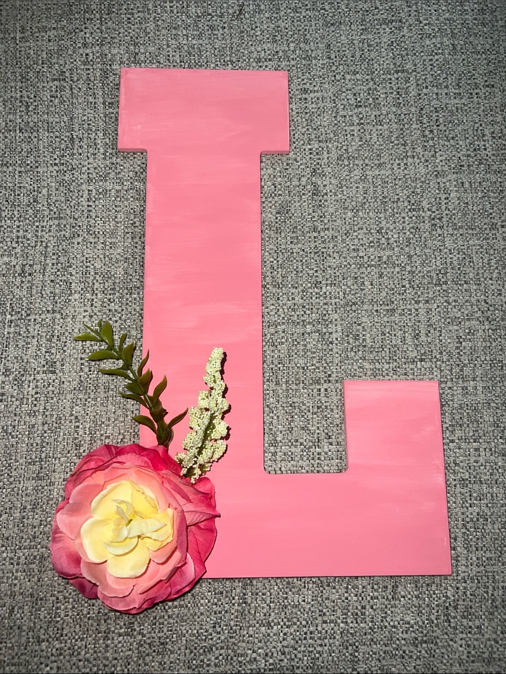 Handmade/Handpainted Pink Decorative Wooden Letter L with Flower Accent